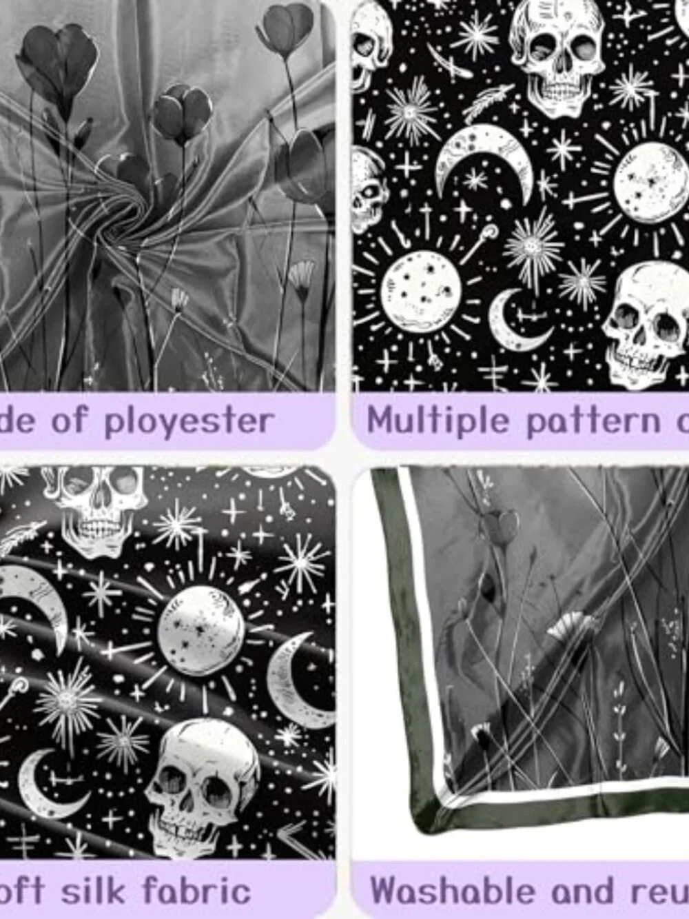 2PCS Silk Feeling Satin Large Square Head Scarf Hair Wrap Bandana Cute